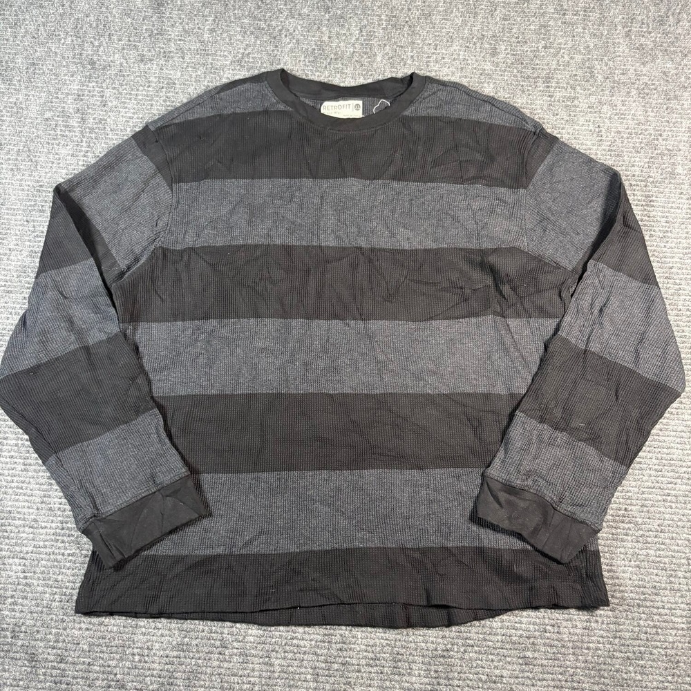 Retrofit Thermal Shirt Mens XL Gray Black Excellent Striped Waffle Knit Long Slv